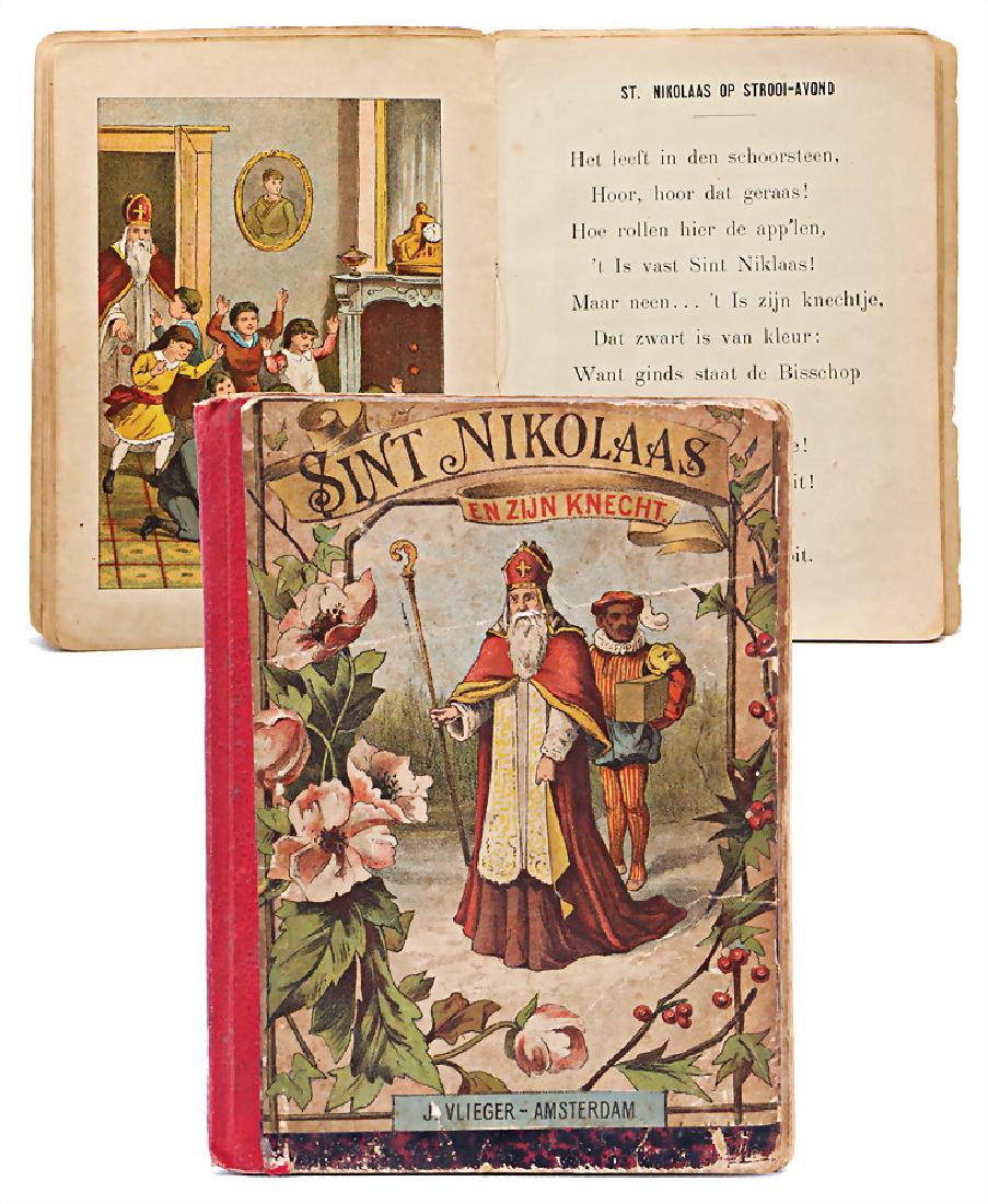Christmas book "Sint Nikolaas", Din en Zijn Knecht, J.: Christmas book "Sint Nikolaas", Din en Zijn Knecht, J. Flieger - Amsterdamm, c. 1850. 11 lithographies with texts, 2 text pages with adhesive tape, condition 3, unusual German Description Weihnachtsbu