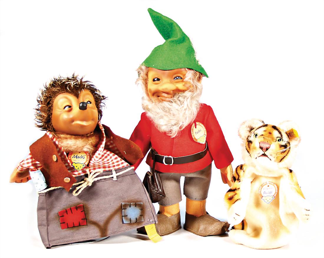 STEIFF mixed lot with 3 pieces, 2 hand puppets, tiger, (1 of 1)