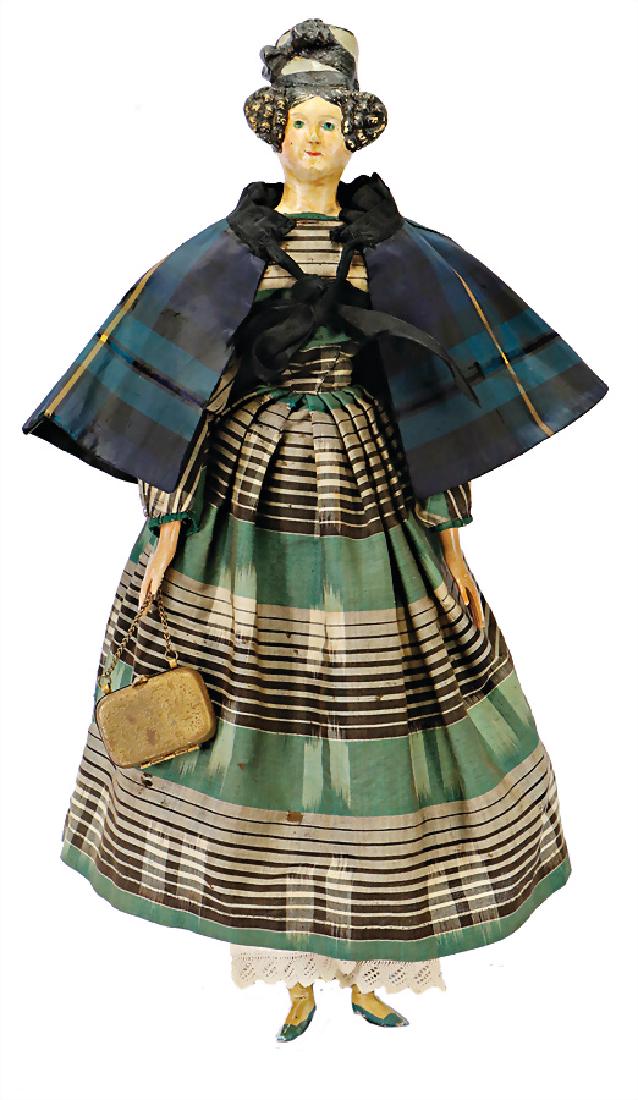 papier mâché shoulder headed doll with modelled hat, c. (1 of 4)