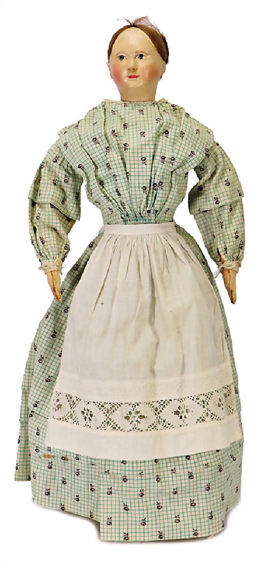 papier mâché shoulder headed doll, "Pauline",: papier mâché shoulder headed doll, "Pauline", 1820-1830, Germany, Thuringia, (Andreas Voit, Hiltburghausen), slim papier mâché head, fine painting, modeled auricles, nice proportioned, brown real 