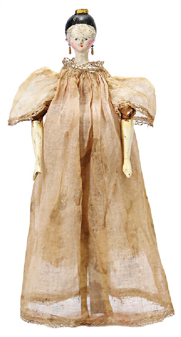 GRÖDNERTAL wood-doll, c. 1820, 33 cm, head and (1 of 2)