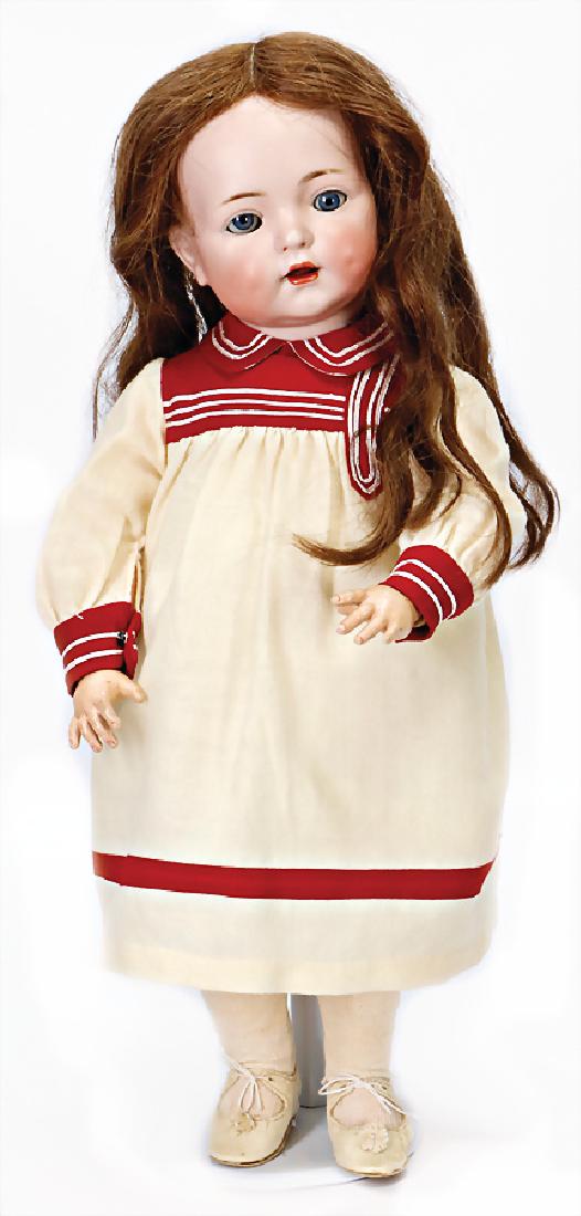K&R 121, bisque porcelain character doll, 45 cm,: K&R 121, bisque porcelain character doll, 45 cm, blue sleepy eyes, opened mouth, upper teeth, tongue, dimple, Toddler-body, original clothes, old shoes, old real hair wig German Description K&R 12