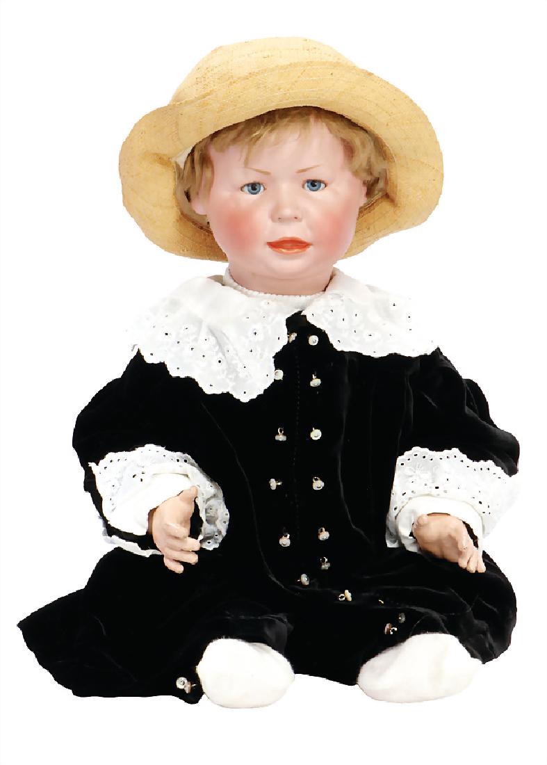 bisque porcelain character-doll, 1428, big 15, 55 cm,: bisque porcelain character-doll, 1428, big 15, 55 cm, blue sleepy eyes, opened/closed mouth, used baby with sitting body, with different postures of hands and stick-out toe, original mohair wig German