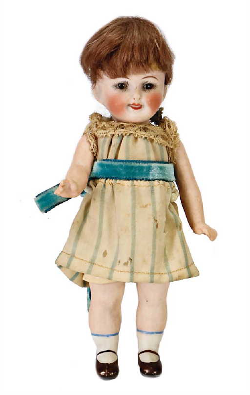 all-bisque doll, marked 156, 15 cm, brown sleepy eyes,