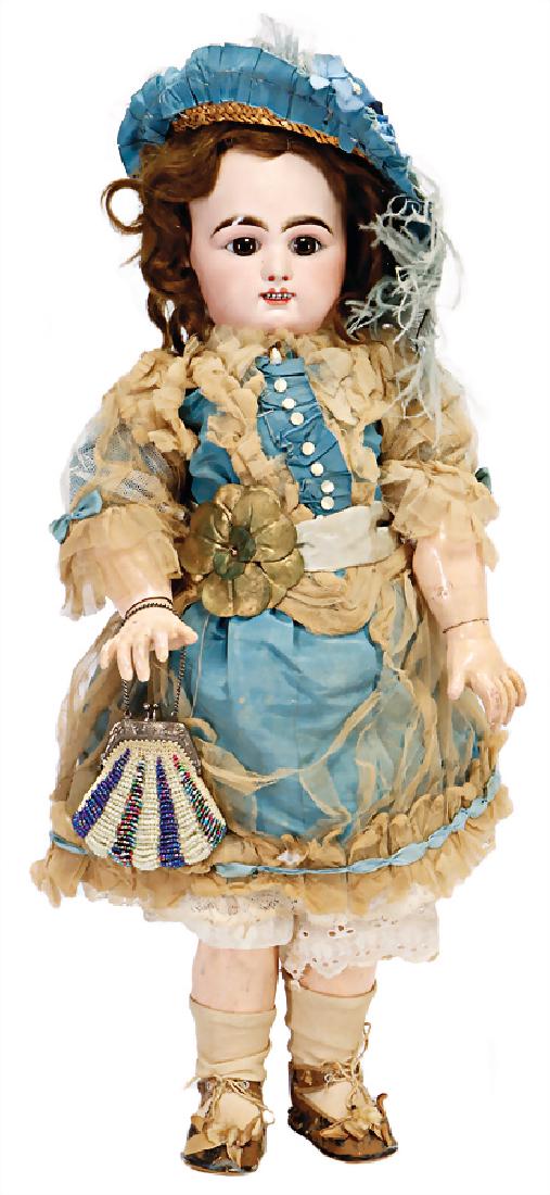 RABÉRY & DELPHIEU Bébé, France, bisque-porcelain: RABÉRY & DELPHIEU Bébé, France, bisque-porcelain head doll, 54 cm, fix inset brown glass eyes, opened mouth, upper and lower teeth, pierced ears, French jointed body, old mohair wig, old clothe