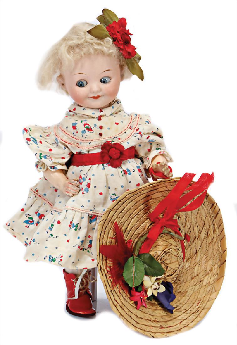 AM 323, Googly, 26 cm, socket head, blue, big to the: AM 323, Googly, 26 cm, socket head, blue, big to the side looking sleepy eyes, closed mouth, standing mass body, wig is more recent, old clothes and underwear German Description AM 323, Googly, 