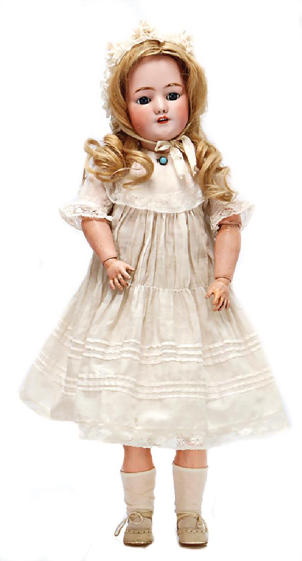 SIMON & HALBIG 1249, bisque porcelain head doll, 60: SIMON & HALBIG 1249, bisque porcelain head doll, 60 cm, blue sleepy eyes, opened mouth, upper teeth, pierced ears, jointed body, old real hair wig, old clothes, underwear, shoes and socks German D