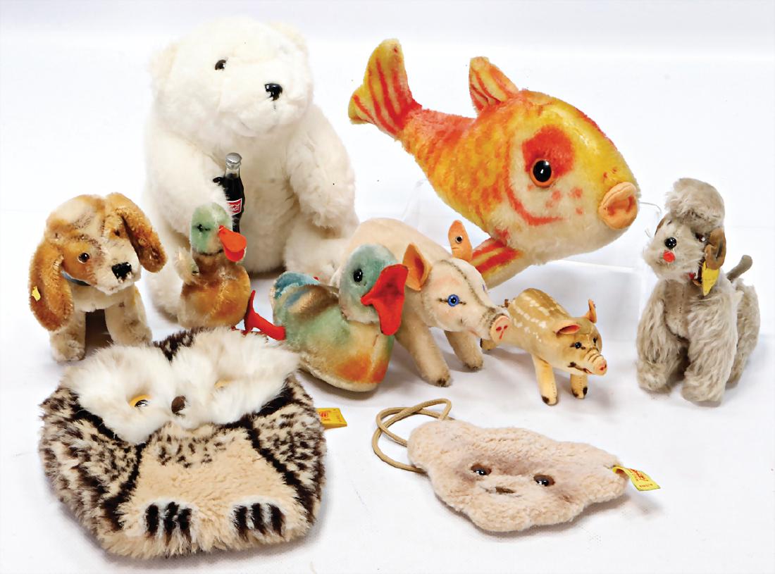 STEIFF Nachkrieg, 2 Schweine mit Knopf, Hund, Knopf u. (1 of 1)