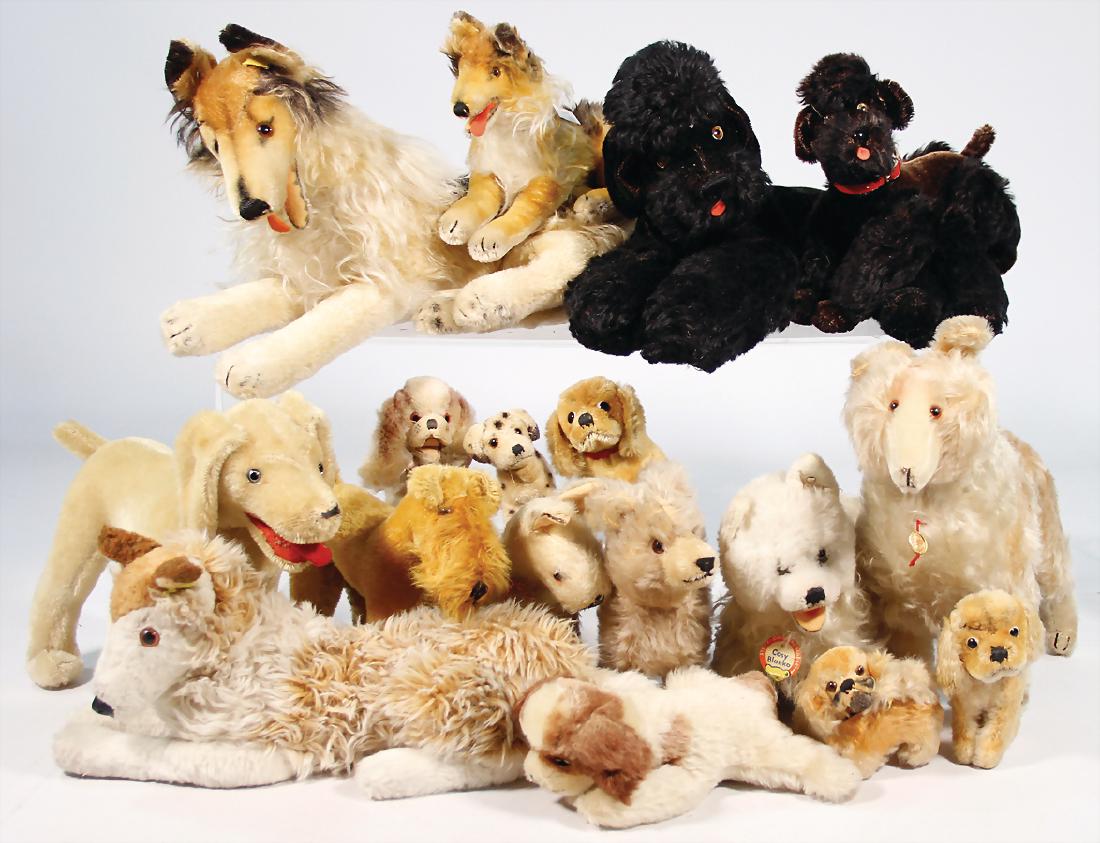Konv. 16 Hunde, meist STEIFF u. HERMANN, bespielt, (1 of 1)