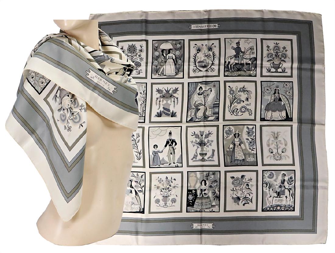 HERMÈS Seidenhalstuch, Modell: Imagerie, feine: HERMÈS Seidenhalstuch, Modell: Imagerie, feine Grautöne, handgerollte Seiten, 100% Silk, 88x86 cm, sehr guter Zust. German Description HERMÈS Seidenhalstuch, Modell: Imagerie, feine
