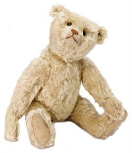 STEIFF teddy, white, 50 cm, bright, original: STEIFF teddy, white, 50 cm, bright, original embroidering, original felt paws, one hand with small repaired place in the felt, shoe button eyes, except of minimally places nice, full mohair, with