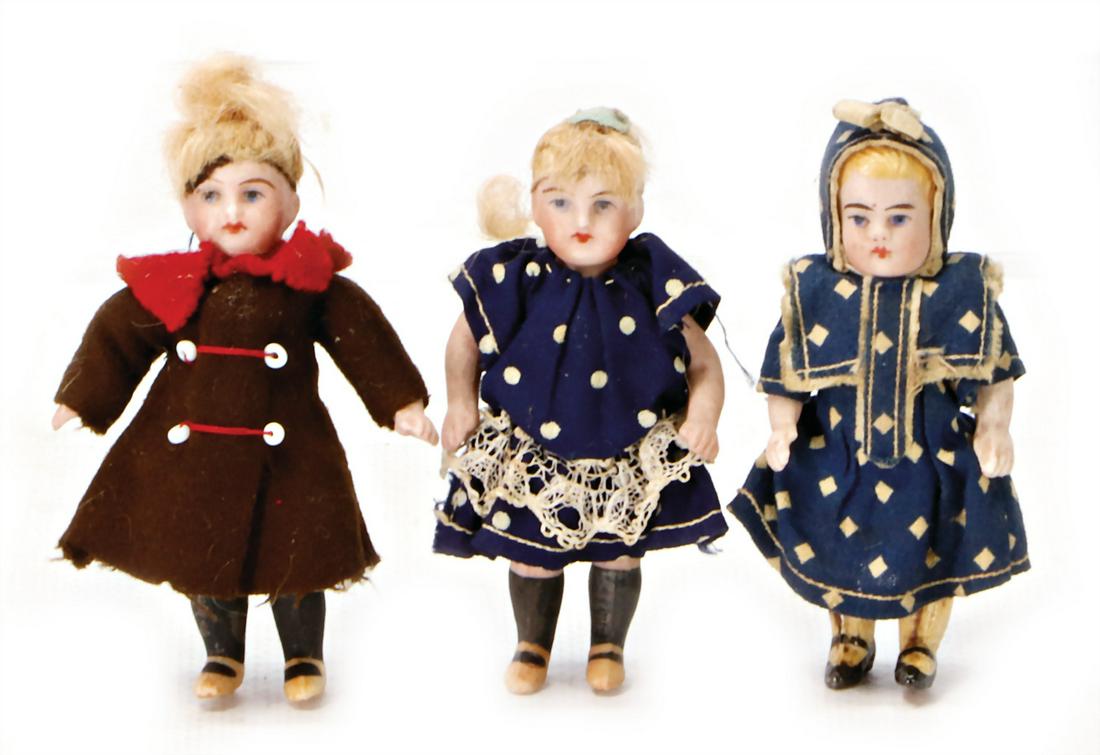 3 pieces, dollhouse dolls, all-bisque, children, 7.5 (1 of 1)