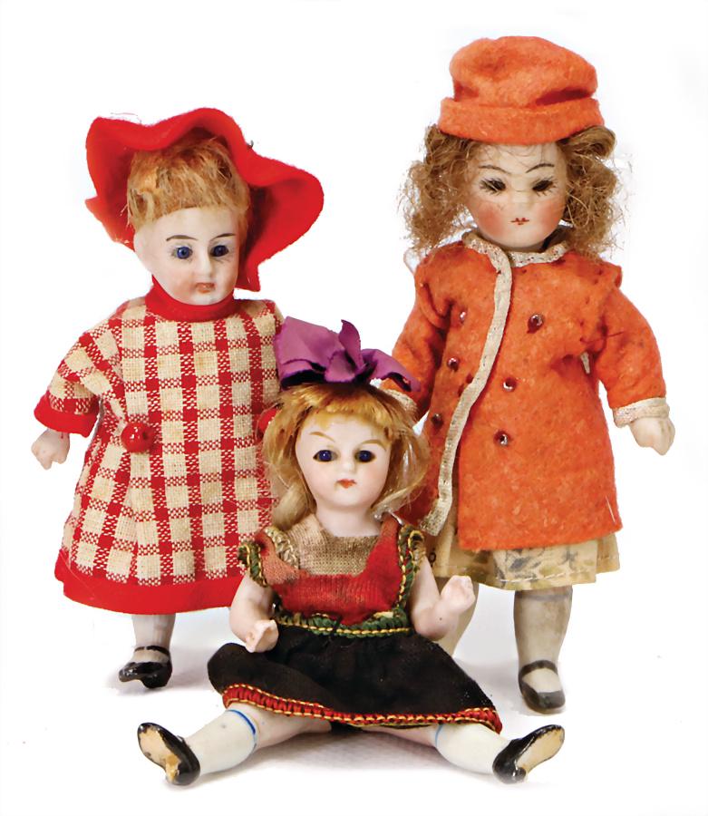 3 pieces, dollhouse dolls, children, all-bisque, fix (1 of 1)
