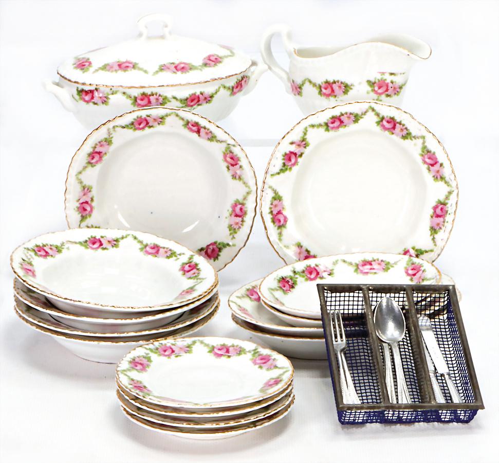 dollhouse tableware, rose motive, dinner service, bowl, (1 of 1)