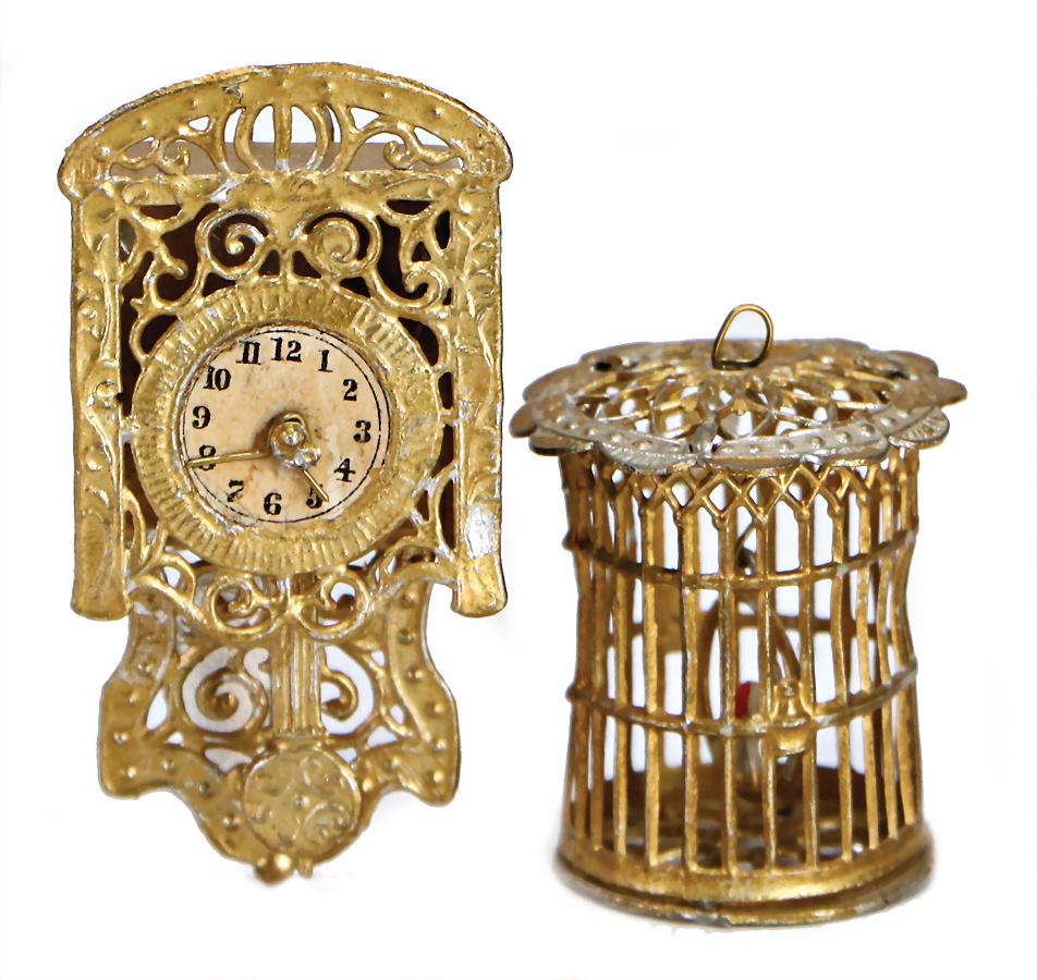 2 pieces, tin, wall clock, 7 cm, small birdcage (1 of 1)