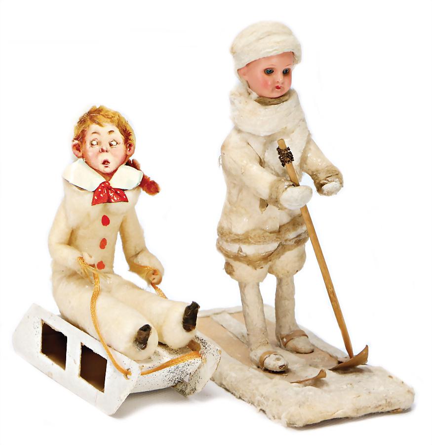 2 pieces, Christmas decoration, 1x skiers, cotton wool (1 of 1)