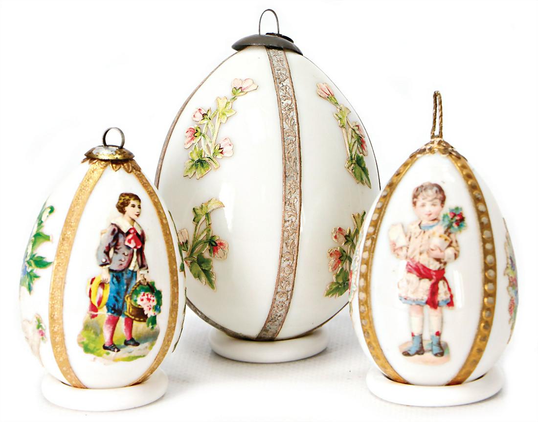 mixed lot with 3 pieces, glass eggs, frosted glass with (1 of 1)