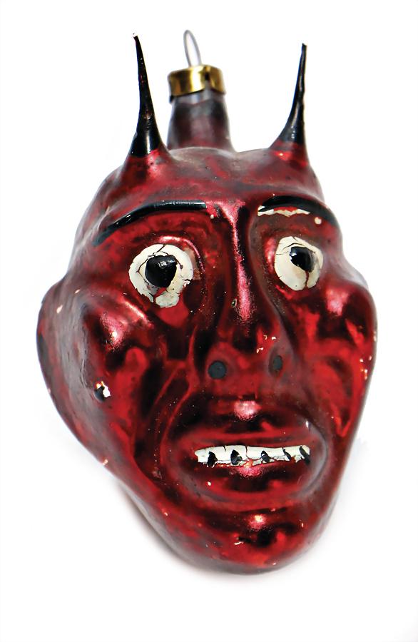 Christmas tree decoration, glass, devil head, 8.5 cm: Christmas tree decoration, glass, devil head, 8.5 cm German Description Christbaumschmuck, Glas, Teufelskopf, 8,5 cm