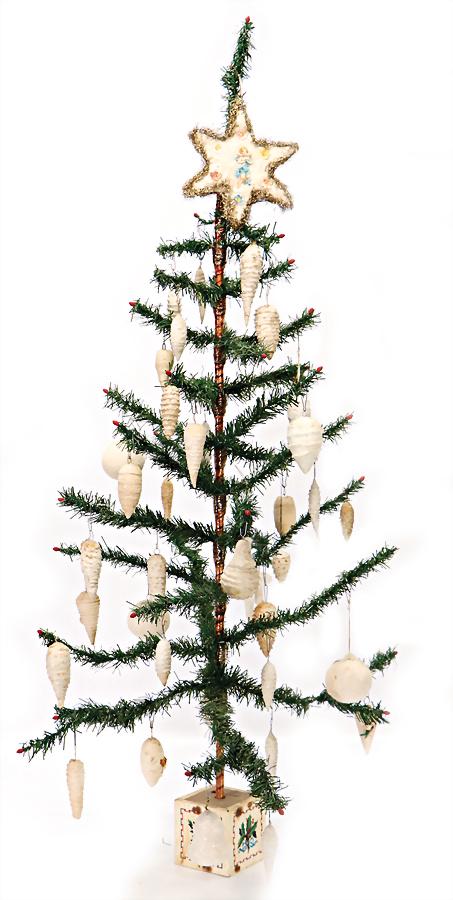 christmas tree, decorated with cotton wool, cone, bell, (1 of 1)