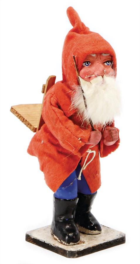 Santa Claus, papier mâché, with pannier, felt clothes,: Santa Claus, papier mâché, with pannier, felt clothes, 20 cm German Description Weihnachtsmann, Papiermaché, mit Kiepe, Filz-Kleidung, 20 cm