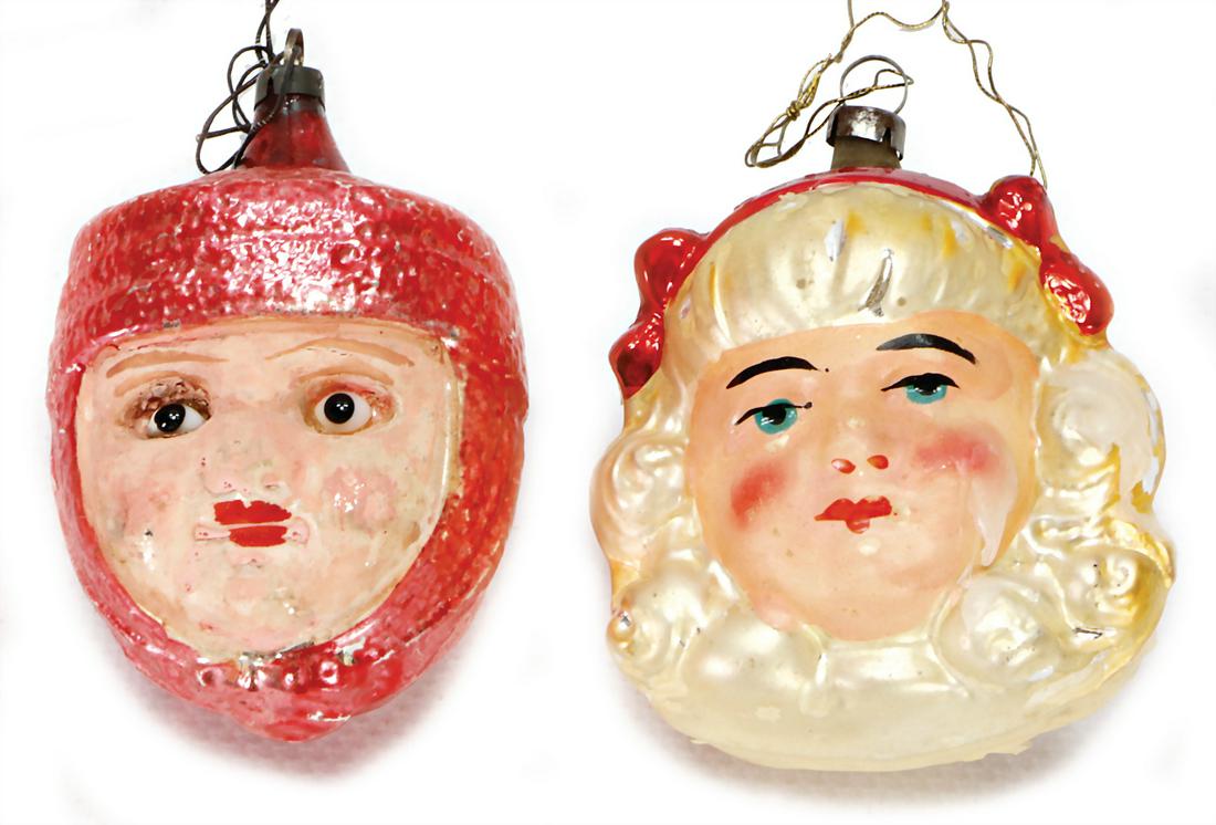 Christmas tree decoration, glass, face with glass eyes,: Christmas tree decoration, glass, face with glass eyes, 1 child's face, 6 cm German Description Christbaumschmuck, Glas, Gesicht mit Glasaugen, 1 Kindergesicht, 6 cm