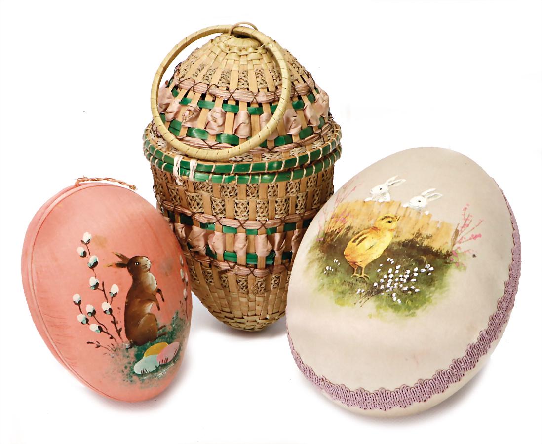 2 Easter eggs, papier mâché, silk cover with painting, (1 of 1)