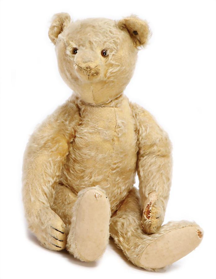 STEIFF bear, c. 1930, 44 cm, yellow with button, long (1 of 2)