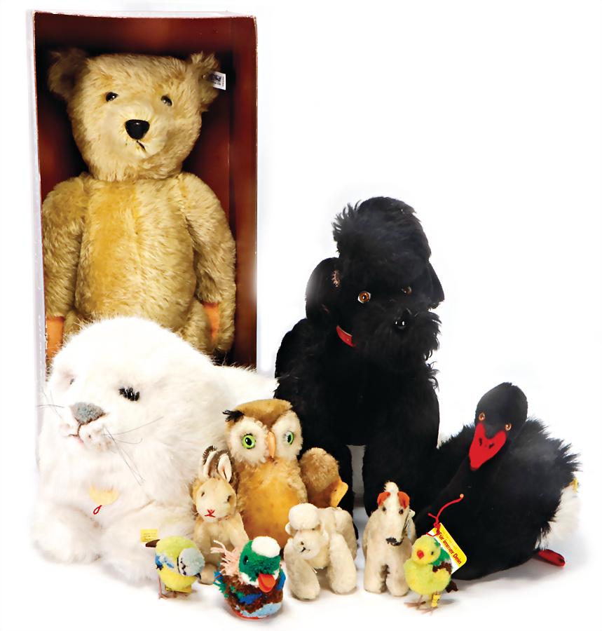 STEIFF mixed lot of  dog, hare, 2 wool birds, 1 duck, (1 of 1)
