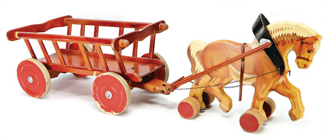 STEIFF wooden toys, postwar era, big horse with cart, (1 of 1)