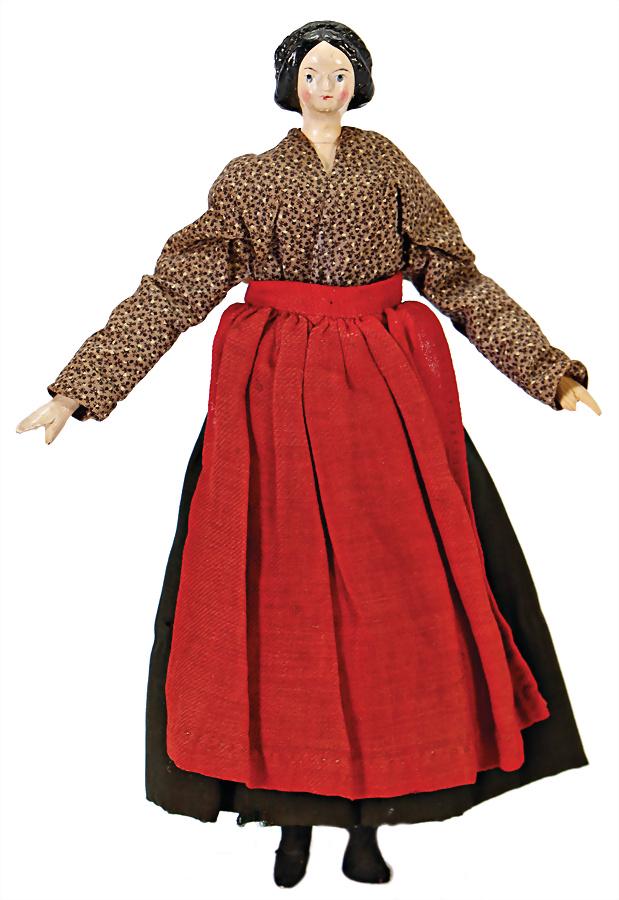 wood joint-doll with hairnet, c. 1840, plug head made (1 of 3)