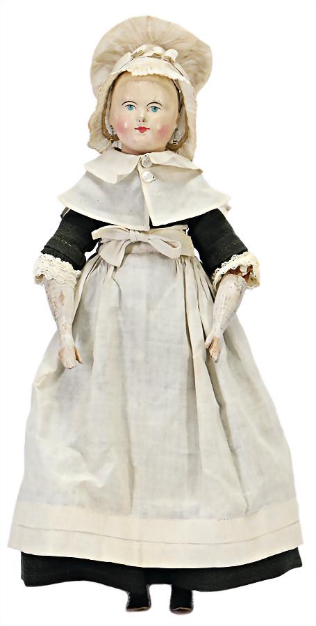 papier-mâché doll with wood joints body, c. 1830, (1 of 2)
