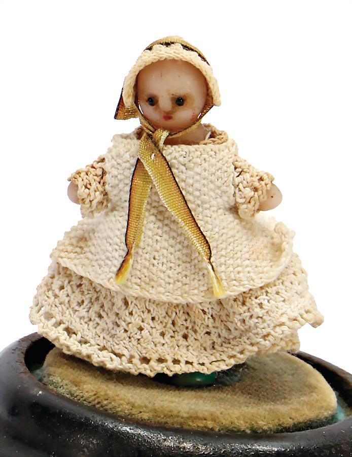 small, early small wax doll (baby) in a glass case,  c. (1 of 2)