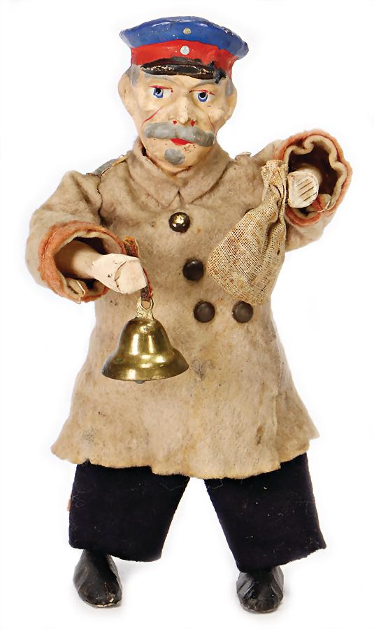 Wackelmann, France, papier mâché head, wood-wire-body,: Wackelmann, France, papier mâché head, wood-wire-body, metal-feet, clock mechanism is intact, original clothes, 17.5 cm, around 1900 German Description Wackelmann, Frankreich, Papiermaché-Kopf, Hol