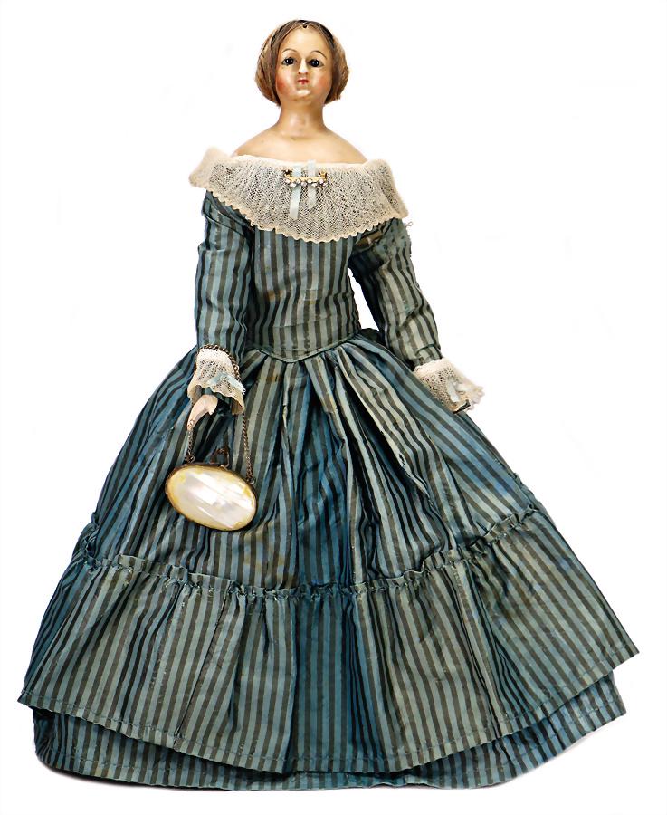 wax coated, wood doll, waisted wood body, head and (1 of 1)