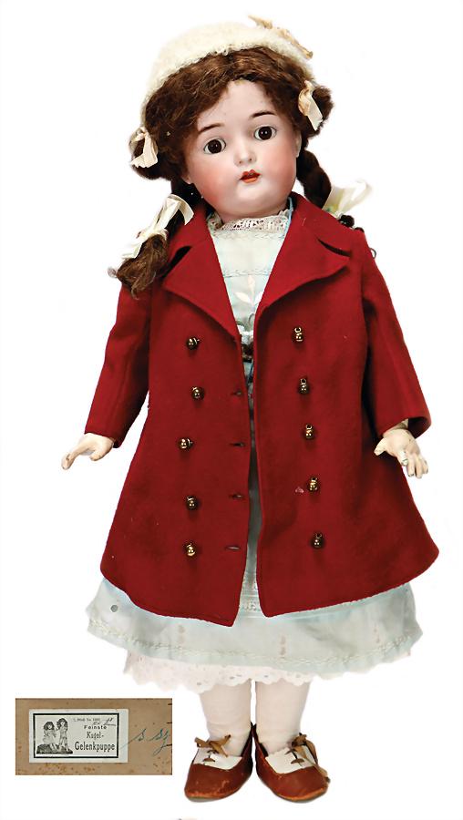K&R SIMON & HALBIG 58, around 1900, 58 cm,: K&R SIMON & HALBIG 58, around 1900, 58 cm, bisque socket head, brown sleepy eyes, old real hair-wig, opened mouth, upper teeth, pierced ears, jointed body, old clothes, old shoes and socks, in