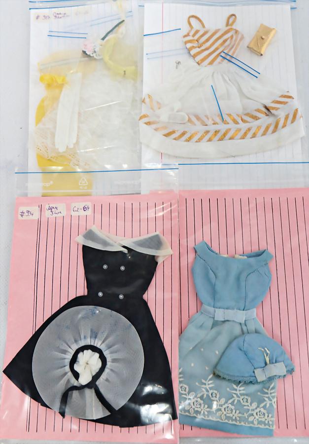 MATTEL Barbie, 4x Outfit, Reception Line, After five,: MATTEL Barbie, 4x Outfit, Reception Line, After five, jew. Schuhe fehlen, Country Club Dance, Handschuhe fehlen, Orange Blossom German Description MATTEL Barbie, 4x Outfit, Reception Line, After five,