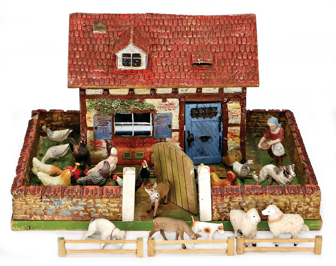 ELASTOLIN wood/mass, small farm, surface area 40x38 cm, (1 of 1)