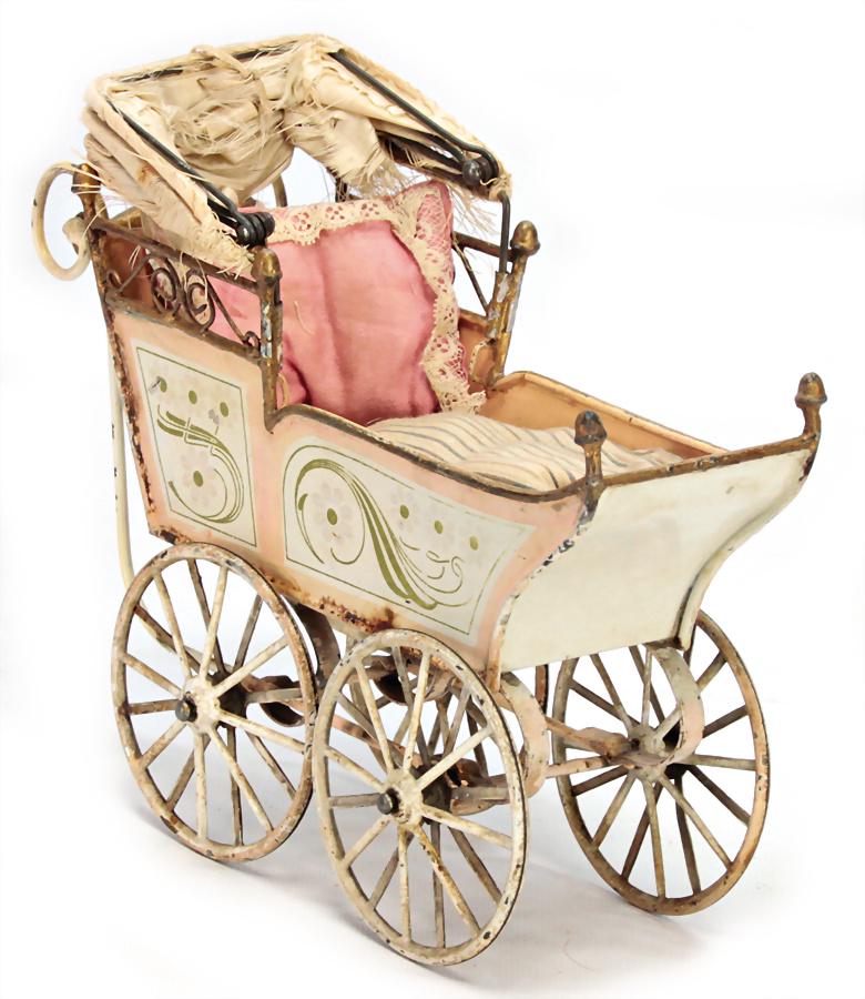 MÄRKLIN dolls pram, sheet metal, painted, delicate pink (1 of 1)