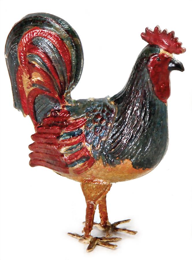 DRESDEN CARDBOARD Christmas tree decoration, cock,: DRESDEN CARDBOARD Christmas tree decoration, cock, colored, height: 7.5 cm German Description DRESDNER PAPPE Christbaumschmuck, Hahn, farbig gefasst, H: 7,5 cm