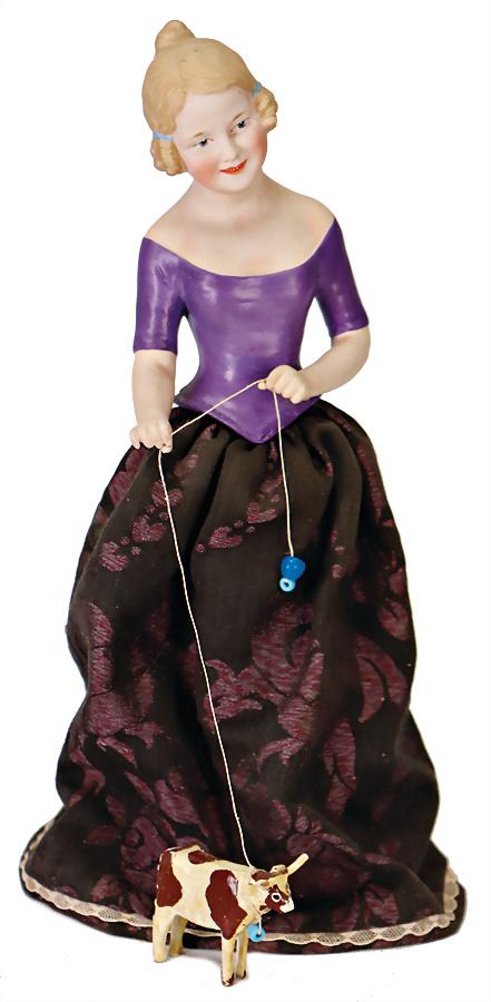 half-doll, not marked, bisque porcelain, girl, height: half-doll, not marked, bisque porcelain, girl, height without dress 15 cm, fine modelled hair, plaits at the side , painted eyes, opened/closed mouth with line of teeth German Description Halbpuppe, u