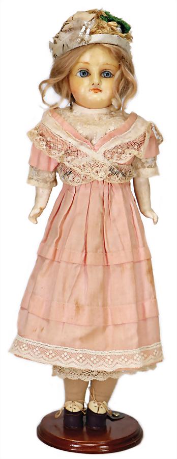 wax coated papier mâché shoulder headed doll, 42 cm, (1 of 1)