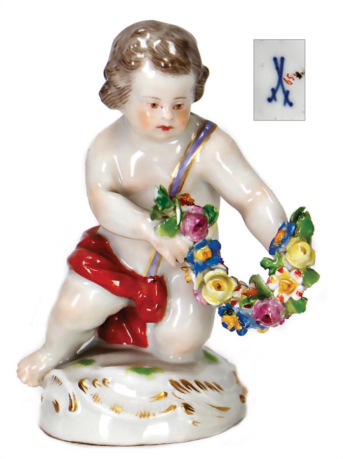 MEISSEN boy with flower garland, height: 8.5 cm, (1 of 1)