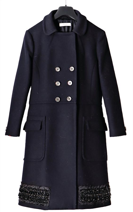 PRADA ladies' overcoat, classic ladies' overcoat,: PRADA ladies' overcoat, classic ladies' overcoat, dark-blue, size 36, two rows of buttons, and 2 push buttons, embroidered pearls application at the seam, very fine work, unused condition, with dust b