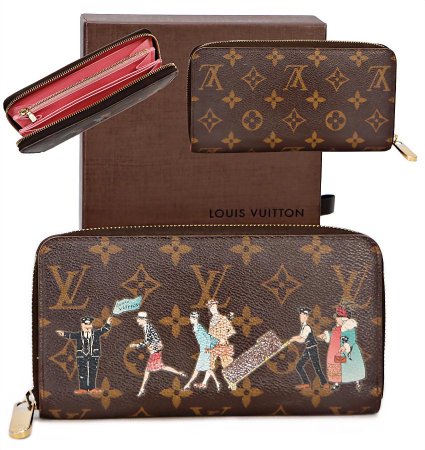 LOUIS VUITTON purse, model: Illustré Monogram Canvas,: LOUIS VUITTON purse, model: Illustré Monogram Canvas, amusing illustration from 1909, inside lining is made of grained calf leather, gold colored fittings, 8 credit card slots, 1 paper money pocket, 