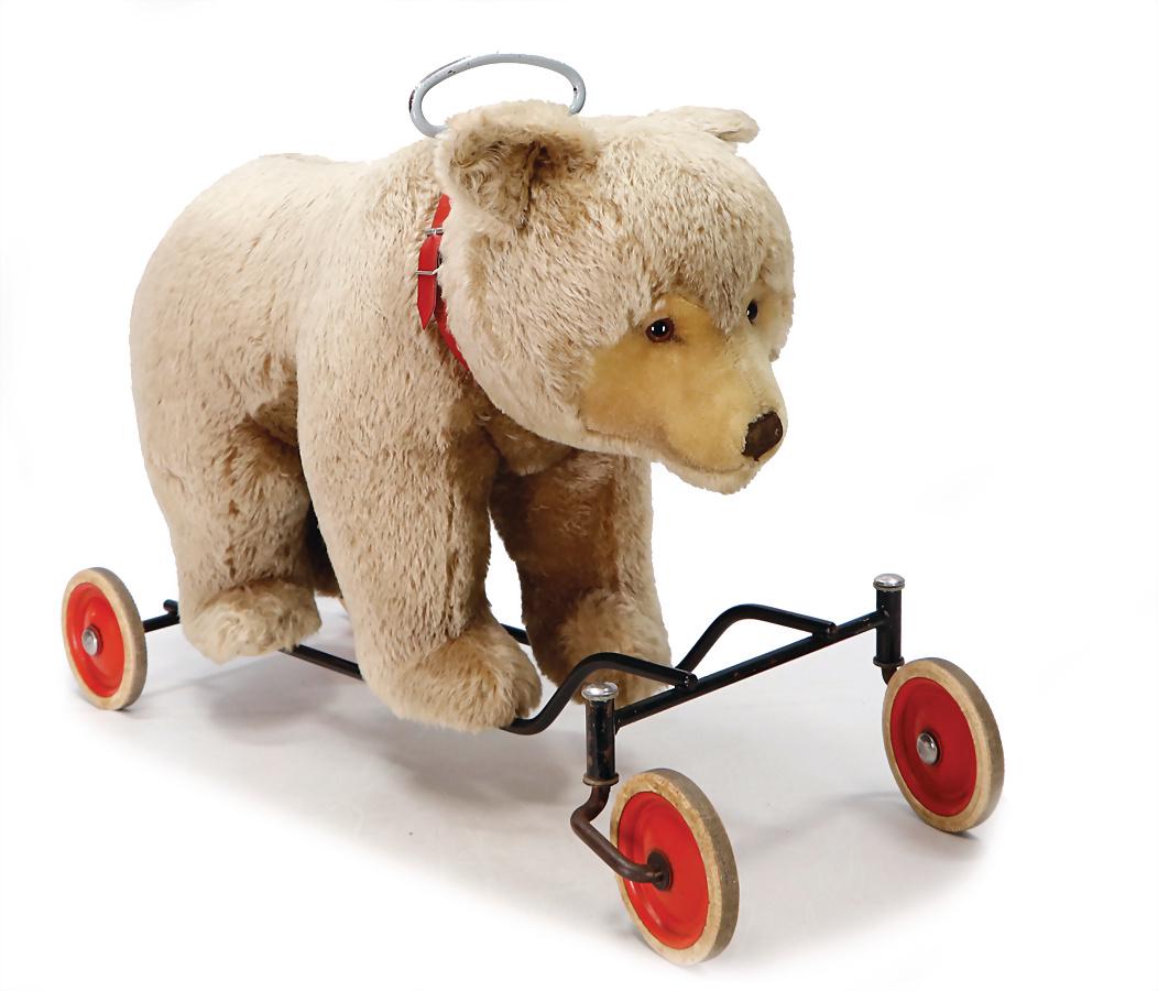STEIFF Bär, auf Rädern (Sitztier), ohne Knopf, Schild (1 of 1)