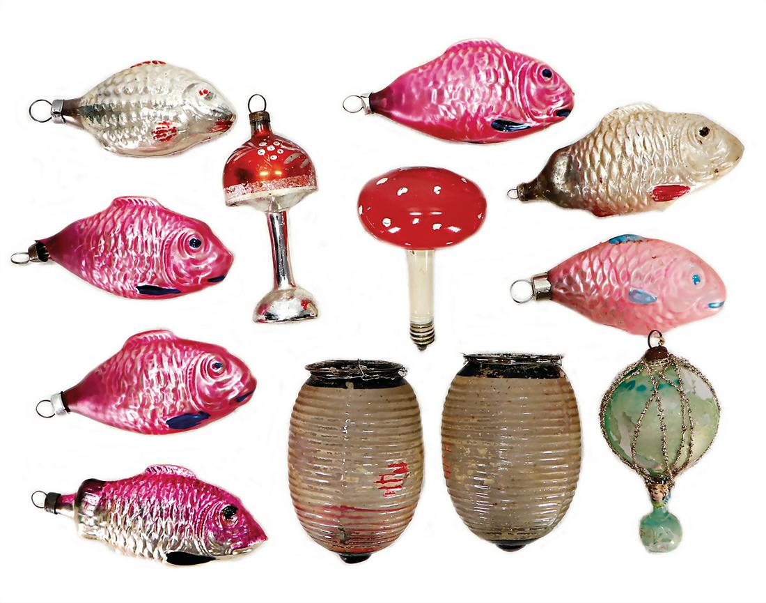 Konv. Christbaumschmuck, Glas, 7 Fische, 2 Lampions, 1: Konv. Christbaumschmuck, Glas, 7 Fische, 2 Lampions, 1 Lampe, u.a.