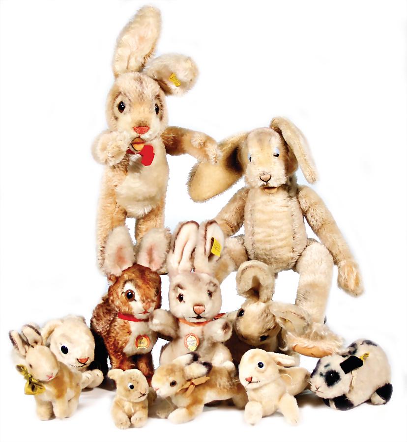 STEIFF Konv., Nachkrieg, stärker bespielt - guter: STEIFF Konv., Nachkrieg, stärker bespielt - guter Zust., 1 Hase kompl., sonst vereinzelt mit Knopf