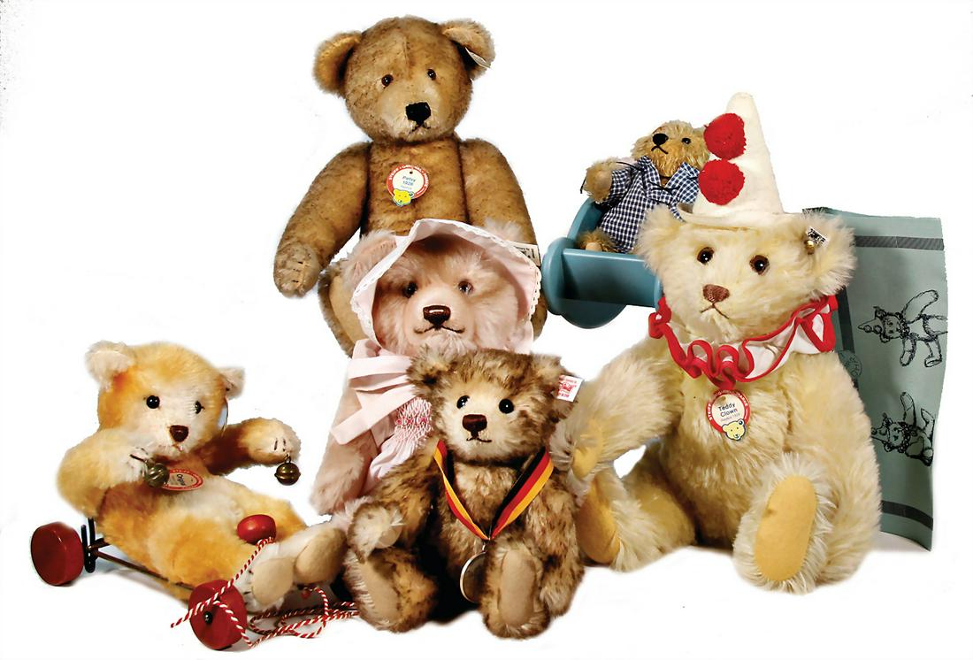 STEIFF Konv., neuere Produktion, Bären, 6 Teile, meist: STEIFF Konv., neuere Produktion, Bären, 6 Teile, meist Knopf, Schild u. Fahne, sehr guter Zust.