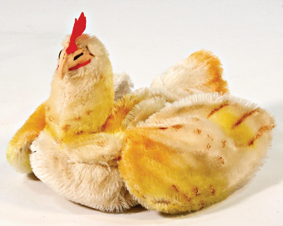 STEIFF Huhn, schlafend, ohne Knopf u. Schild, selten,: STEIFF Huhn, schlafend, ohne Knopf u. Schild, selten, H: 16 cm, guter Zust.