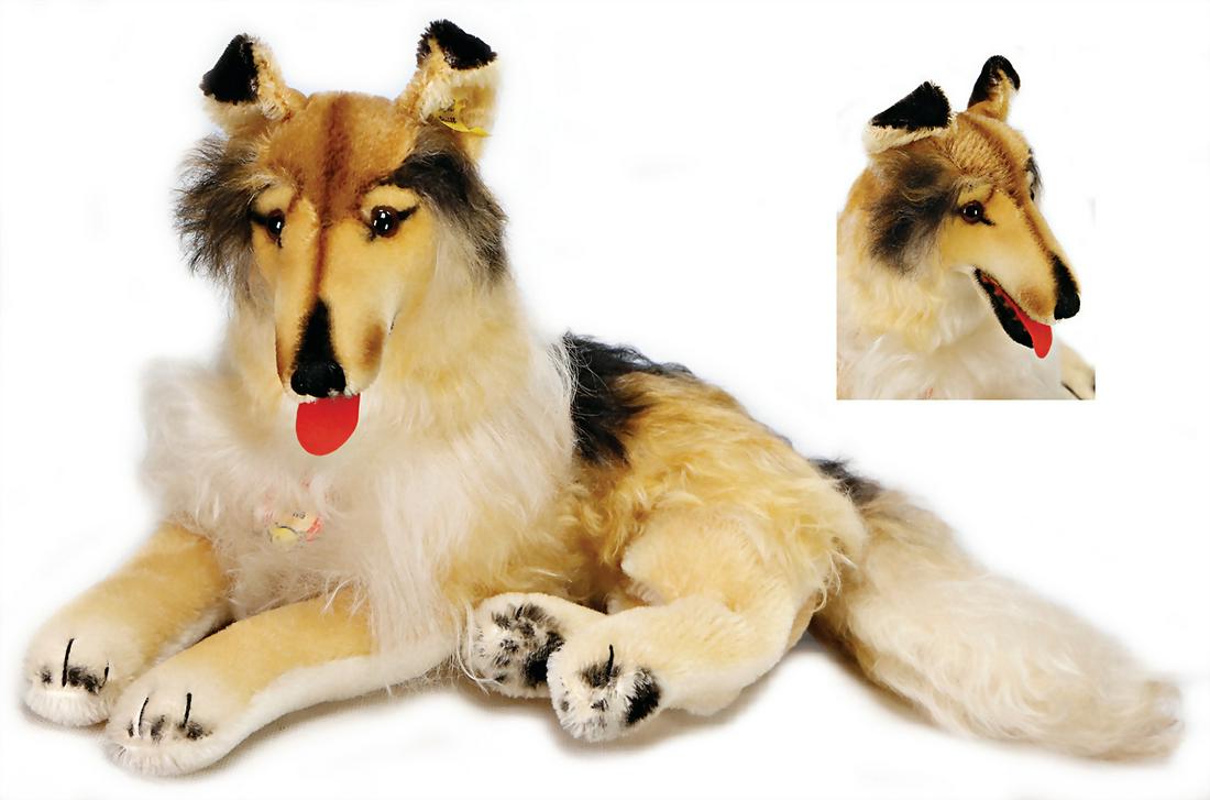 STEIFF Collie, kompl., Nr. 4250-43, Nachkrieg,: STEIFF Collie, kompl., Nr. 4250-43, Nachkrieg, unbespielt